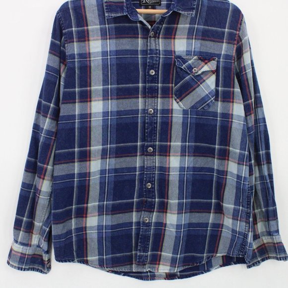 Retrofit Shirt Mens Blue Plaid Button Down Long Sleeve Collared Cotton Sz M - Picture 4 of 9